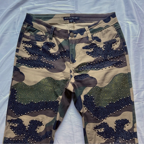 Boston Proper Pants - Boston Proper embellished studded camouflage mid-rise skinny jeans.